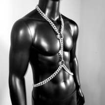 Rave Festival Man Silver Rhinestone Body Chain Harness,Burning Man Chest... - £57.99 GBP