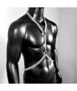 Rave Festival Man Silver Rhinestone Body Chain Harness,Burning Man Chest... - $88.00+