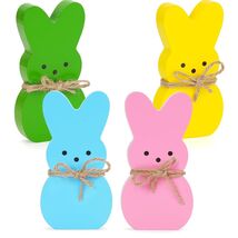 Charming 4-Pc Wooden Bunny Decor Set in Pastel for Elegant Easter Celebr... - $14.80