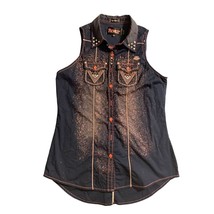 Signature Roar Womens Size Small Button Up Sleeveless Tank Top Shirt Western Emb - £14.69 GBP