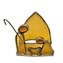 Vintage Rare Metal and Amber Glass Nativity Figurine Card Napkin Holder 3.25&quot; - £16.14 GBP