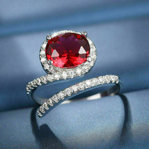 14K White Gold Finish 2.50Ct Oval Cut Red Ruby Halo Engagement Ring - £78.33 GBP