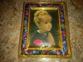 Praying Little Girl Picture Frame For 5&quot; X 3.5&quot; Photo Gold Fabric Flower... - £23.53 GBP