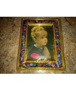 Praying Little Girl Picture Frame For 5&quot; X 3.5&quot; Photo Gold Fabric Flower... - £23.59 GBP