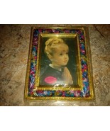 Praying Little Girl Picture Frame For 5&quot; X 3.5&quot; Photo Gold Fabric Flower... - $29.99