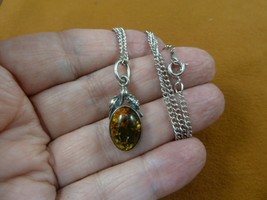 P22-26 Orange Baltic AMBER Poland .925 Sterling SILVER oval PENDANT 18&quot; necklace - £20.23 GBP