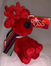 Russ GROG Red Reindeer with Striped Scarf Plush Holiday Stuffed Toy 7” NWT - £10.92 GBP