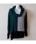 Vintage Alfani Women Sweater Cowl Collar Green Gray Black Color Block Si... - £18.70 GBP