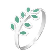 Peaceful Elegance Olive Branch w/ Green Turquoise Inlay Sterling Silver Ring-7 - £9.96 GBP