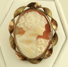 1/20 10K GF PSCO marked Lady&#39;s Silhouette Cameo Brooch Pendant Twisted Frame - $54.45