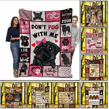 Funny Pug Dog Fleece Blankets Gift Cute Dogs Lover Collection Sofa Throw Blanket - £45.75 GBP+