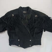 Vintage Kezia Womens Black Fringe Genuine Leather Western Cowboy Jacket Chest 42 image 12