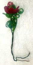 Vintage French Beaded Glass Wire Red Flowers Green Leaves Bouquet - $16.34