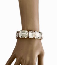 0.75" Wide Statement Chunky Stretchable Evening Bracelet Clear Octagon Crystals - £18.22 GBP