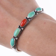 6.25&quot; Vintage Carlos Diaz Southwestern Sterling silver, coral and turquoise row - £210.36 GBP