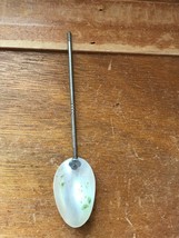 Vintage Small Polished Clam Shell Spoon w Painted White Flowers &amp; Metal ... - £8.86 GBP
