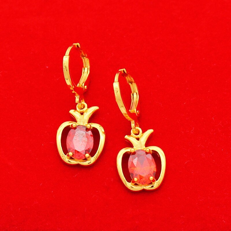 24K gold natural red stone Bridal Jewelry Sets For Women Accessory Cubic Zircon  - $56.16