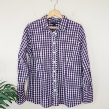 NWT Lands&#39; End | Purple Plaid Ruffle Button Front Shirt Ruffle Detail, size 14 - £21.30 GBP