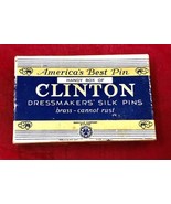 Antique Sewing Box Clinton America&#39;s Best Pins Dressmakers&#39; Silk Pins Bo... - $12.82