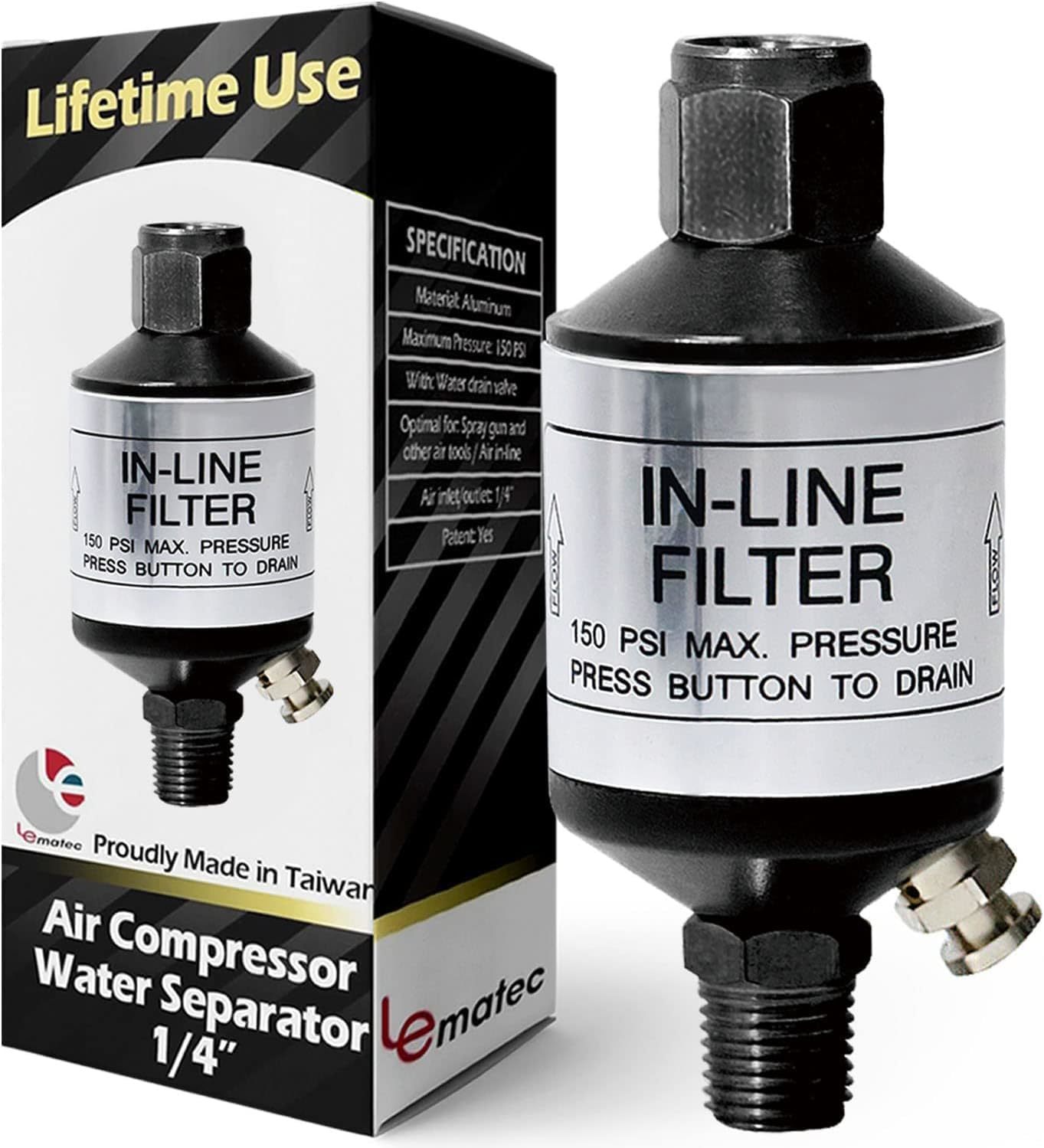 Le Lematec Air Compressor Water Separator, 1/4 Npt Inline Filter &amp;, Ai303 - $31.99