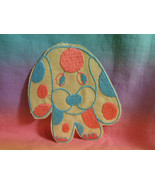 Embroidered Iron On Applique Patch Blue &amp; Salmon Pink Spots on Yellow Fa... - £1.97 GBP