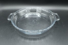 Anchor Hocking 9.5&quot; Clear Glass Pie Plate Fluted Edge Handles USA - A - £7.90 GBP