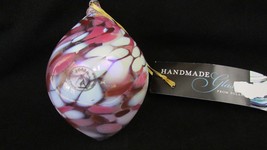 Zorza Hand Blown 6&quot; Glass Iridescent Ornament Poland Pinks And White Teardrop - £35.52 GBP