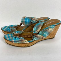 Sperry Shoes Womens 7 M Blue Brown Plaid Sandals Slip OnsTop-Sider Cork ... - £23.73 GBP