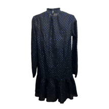 Gap Womens Flounce Dress Black Blue Smocked Mini Mock Neck Long Sleeve XXS New - £30.04 GBP