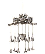 Three Owls Wind Chimes Windchimes Hanging Metal Acrylic Silver Color 28&quot;... - £26.85 GBP