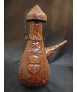 Leather Covered Decanter Decorated with Faces of Old Men - £27.61 GBP