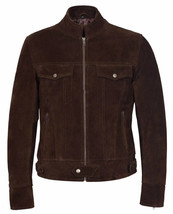 Zipper Handmade Brown Designer Biker Suede Party Men 100%Lambskin Leather Jacket - £100.88 GBP+