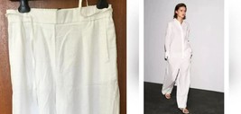 NWT ZARA WHITE VISCOSE- LINEN WIDE LEG TIE FRONT PANTS --S - $1,125.26 MXN