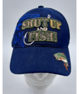 SHUT UP and FISH Blue Embroidered Strap Back Hat Cap Funny Humor - £5.53 GBP