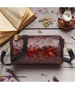 Red Embossed Floral Barrel Crossbody Bag – Vintage PU Shoulder Purse - €26,60 EUR