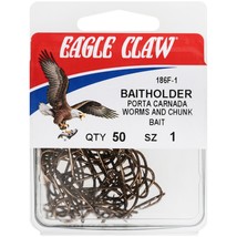 Eagle Claw Bronze Baitholder Fish Hooks, 50 Count Pack, Size #1 - £8.61 GBP
