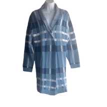 Salon Studio Womens Large Blue Houndstooth Plaid Open Front Oversized Ca... - $32.71