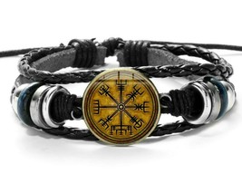 Vegvisir Bracelet Rune Compass Cuff Icelandic Fire Stave Way Finder Leather Cuff - £5.40 GBP