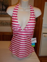 Tropical Escape Womens Tankini Missy Small Pink Striped New W Tags - £13.50 GBP