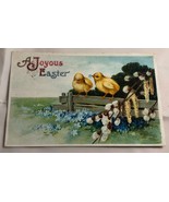 c.1910 A Joyous Easter Chicks on Fence Embossed Postcard Made in Germany - £7.84 GBP