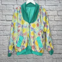 Vintage Casual Isle Reversible Windbreaker Pastel Teal Floral Size L 90s... - $39.55