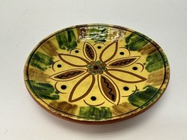 Redware Pottery 7 Inch Decorative Plate Swirling Flowers - £44.10 GBP