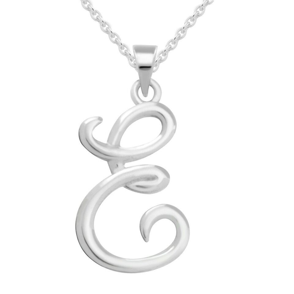 Letter E Charm Necklace 14K White Gold Plated Silver Capital Initial A-Z... - $37.39