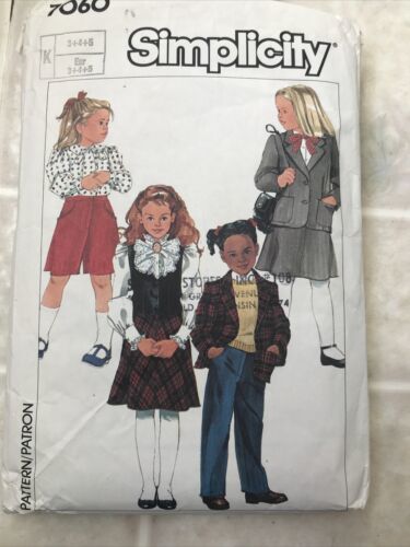 Primary image for Simplicity 7060 Girl's pants skirt culottes jacket pattern size 3,4,5 Uniform