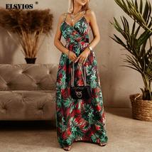 Slim V-Neck Sling Floral Boho Maxi Dress - £27.22 GBP