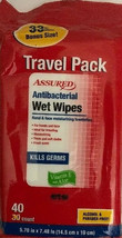 Assured Wet Wipes Cloths Travel Pk 1ea 40ct W  Vitamin E + Aloe Moist Towelettes - £1.54 GBP