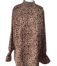 Solution Cheetah Print Size L Mock Neck Shirt Top Balloon Sleeves Ruffle... - £10.85 GBP