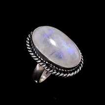 White Rainbow Moonstone Gemstone 925Silver Overlay Handmade Rope Bezel Ring US-7 - £7.95 GBP