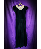 Vtg 1940s Black Silk Velvet Pink Floral Rhinestone Trim Evening Party Dr... - $158.79 CAD