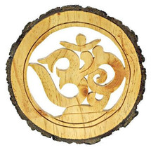 Wooden Hand Carved Yoga OM Wall Hanging Plaque Sanskrit Mantra India Beautiful! - £31.31 GBP